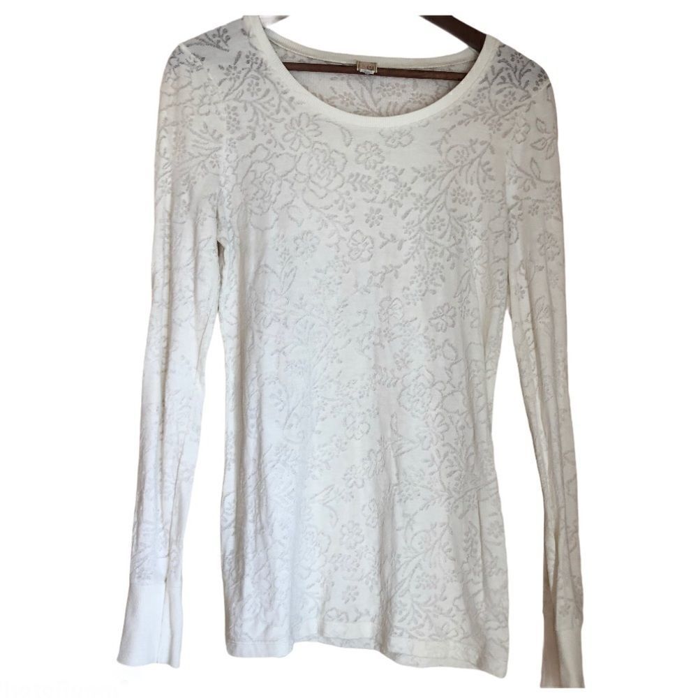 Buckle BKE long sleeve cotton white lace design crew neck top-Large